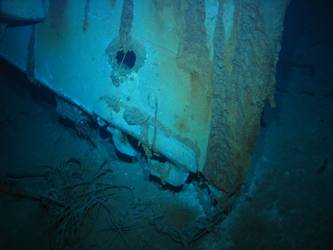 Scuttles & fairlead visible on inverted port bow section